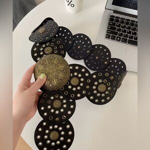 Wide Hallow-Out Black Western Belt with Drop